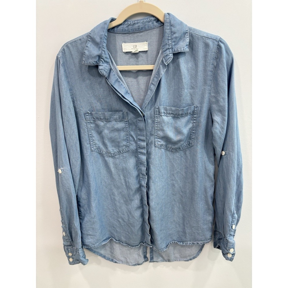 Thread & Supply 100% Tencel Chambray Shirt S Button Up Soft Denim Blue Top Slit - Picture 3 of 10